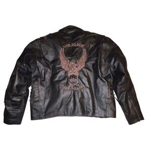 VTG Vance Leather Eagle Embossed Classic Biker Jacket XXXXL Black Leather USA